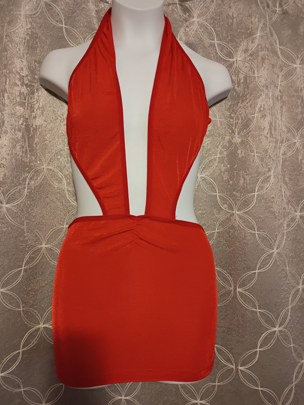 Red Halter Plunge Mini Dress - Women